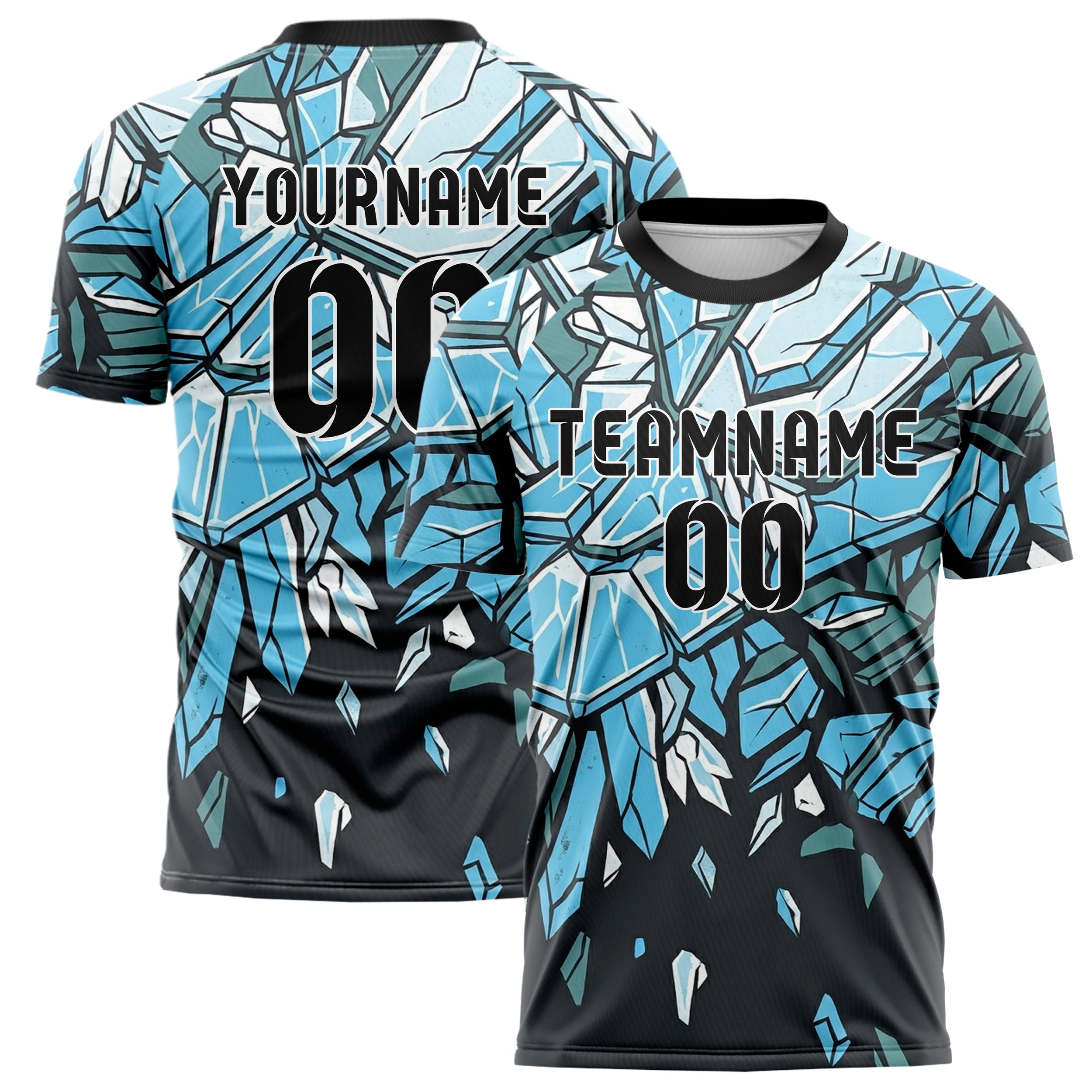 Charcoal Ice Blue White Teal Ice Shield Plating Custom Soccer Jersey