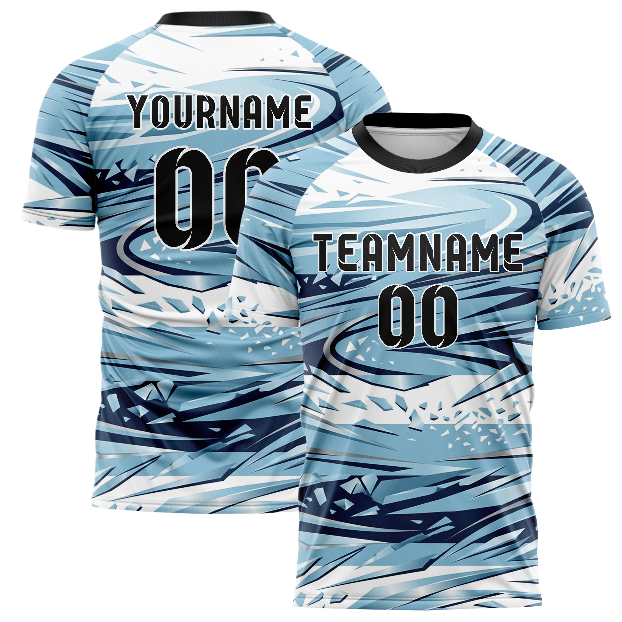 White Glacial Blue Navy Silver Alpine Carve Ice Fracture Custom Soccer Jersey