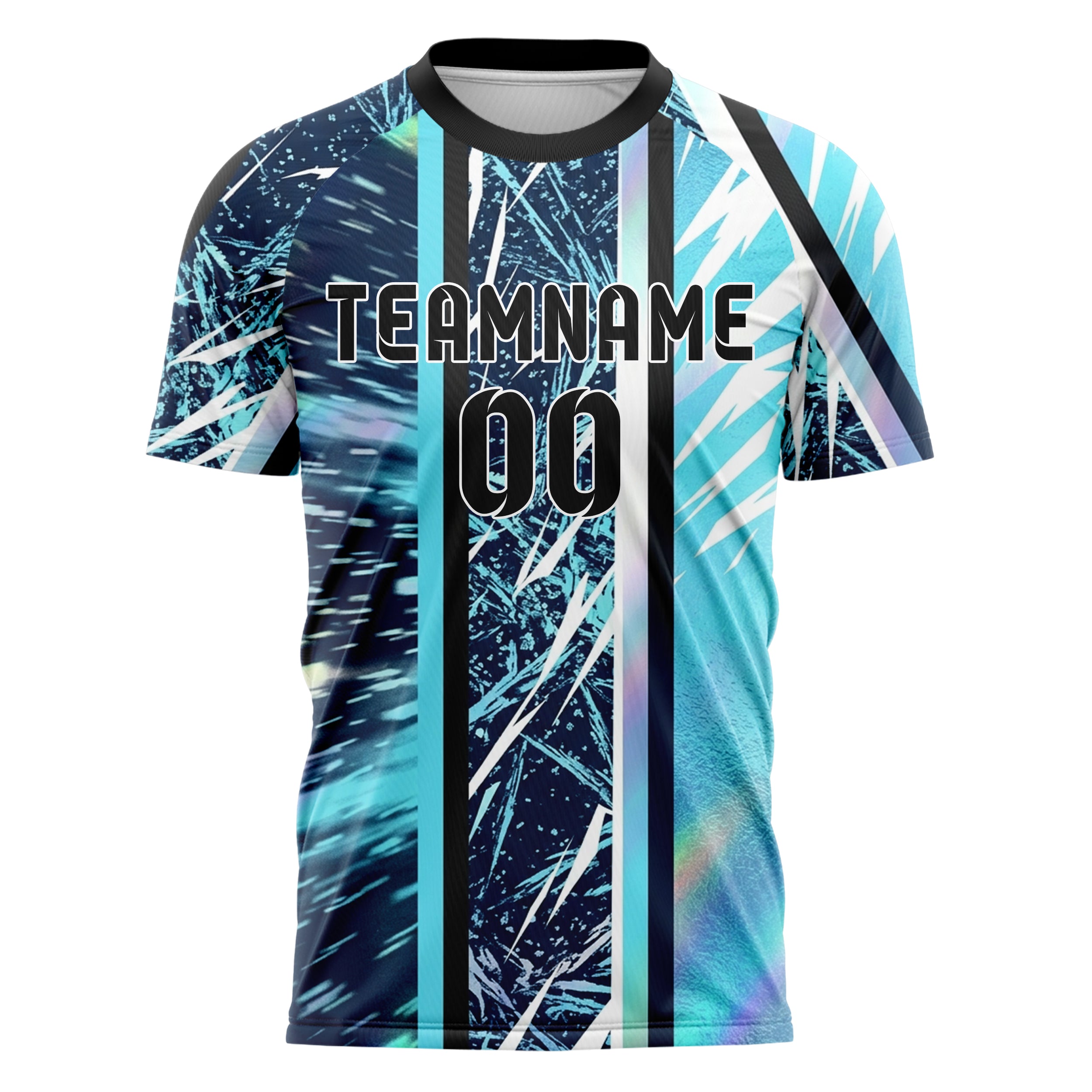Midnight Blue Frost Cyan White Black Snowstorm Visibility Transition Custom Soccer Jersey