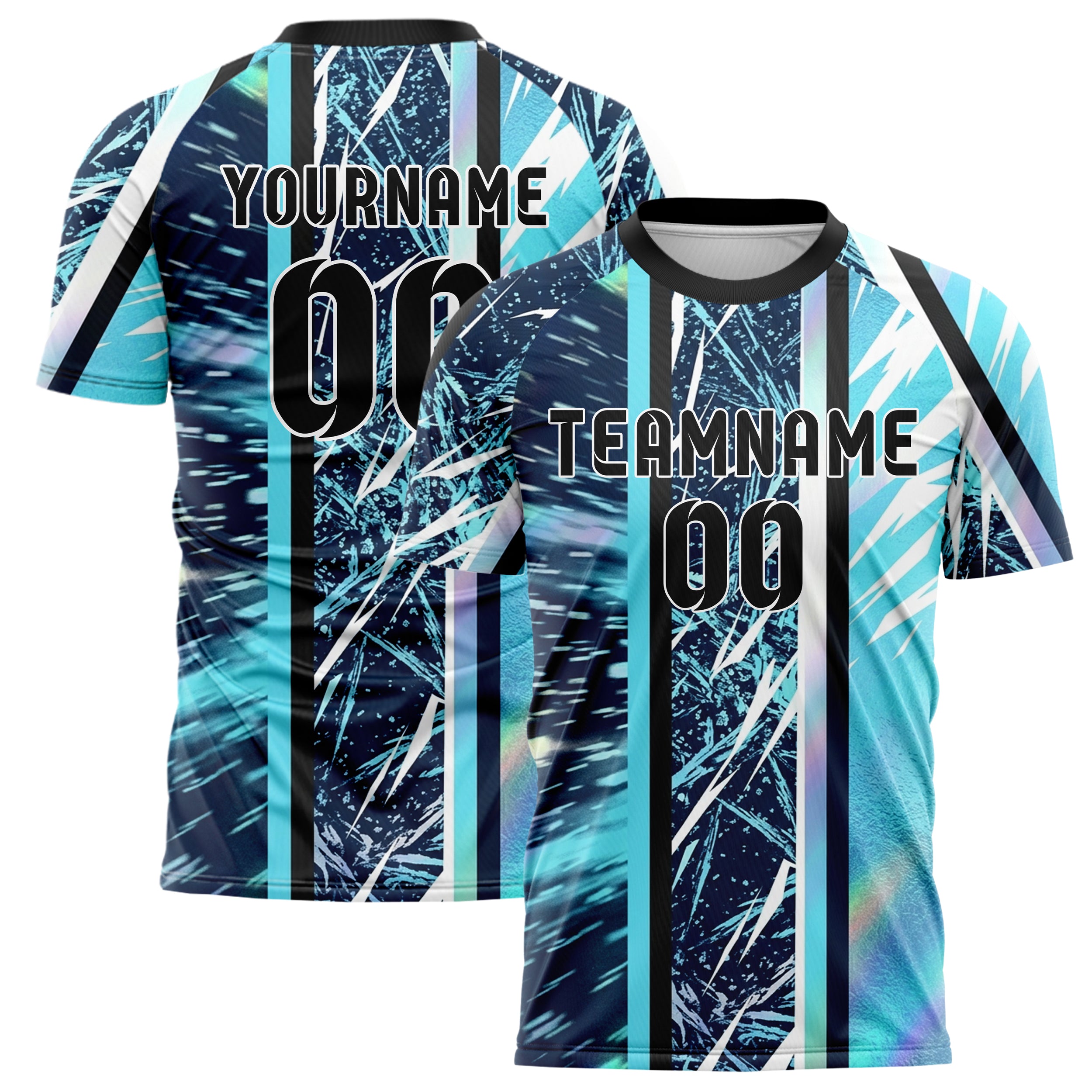 Midnight Blue Frost Cyan White Black Snowstorm Visibility Transition Custom Soccer Jersey