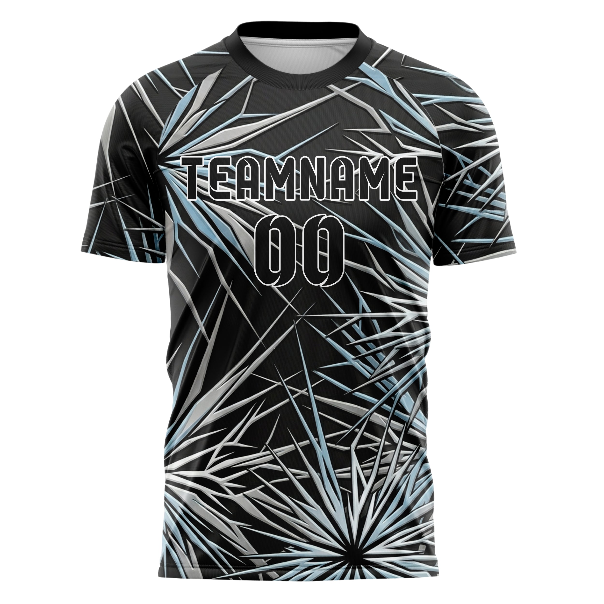 Black Silver Ice Blue White Glacier Network Geometry Custom Soccer Jersey