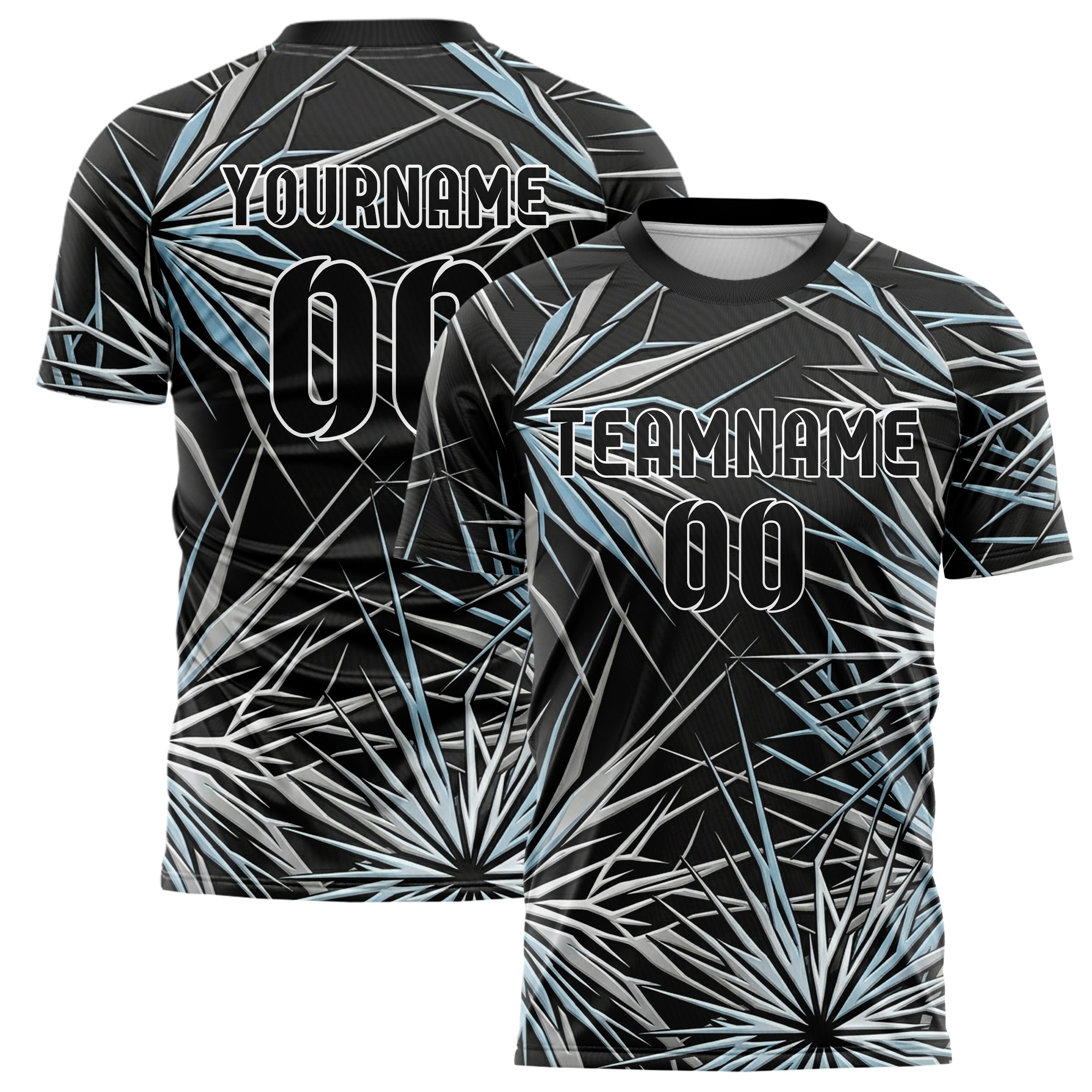 Black Silver Ice Blue White Glacier Network Geometry Custom Soccer Jersey
