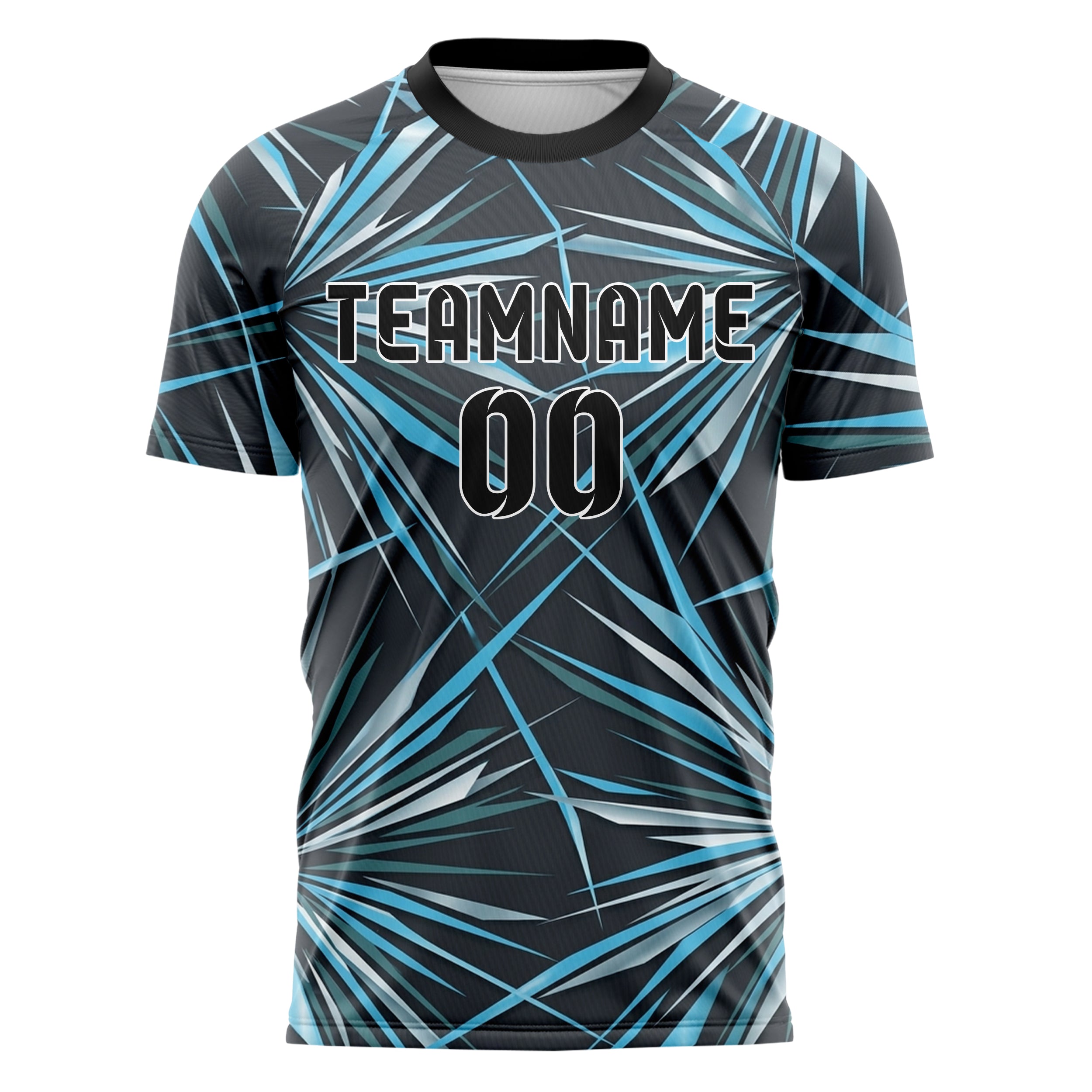 Charcoal Ice Blue White Teal Slalom Gate Streaks Custom Soccer Jersey