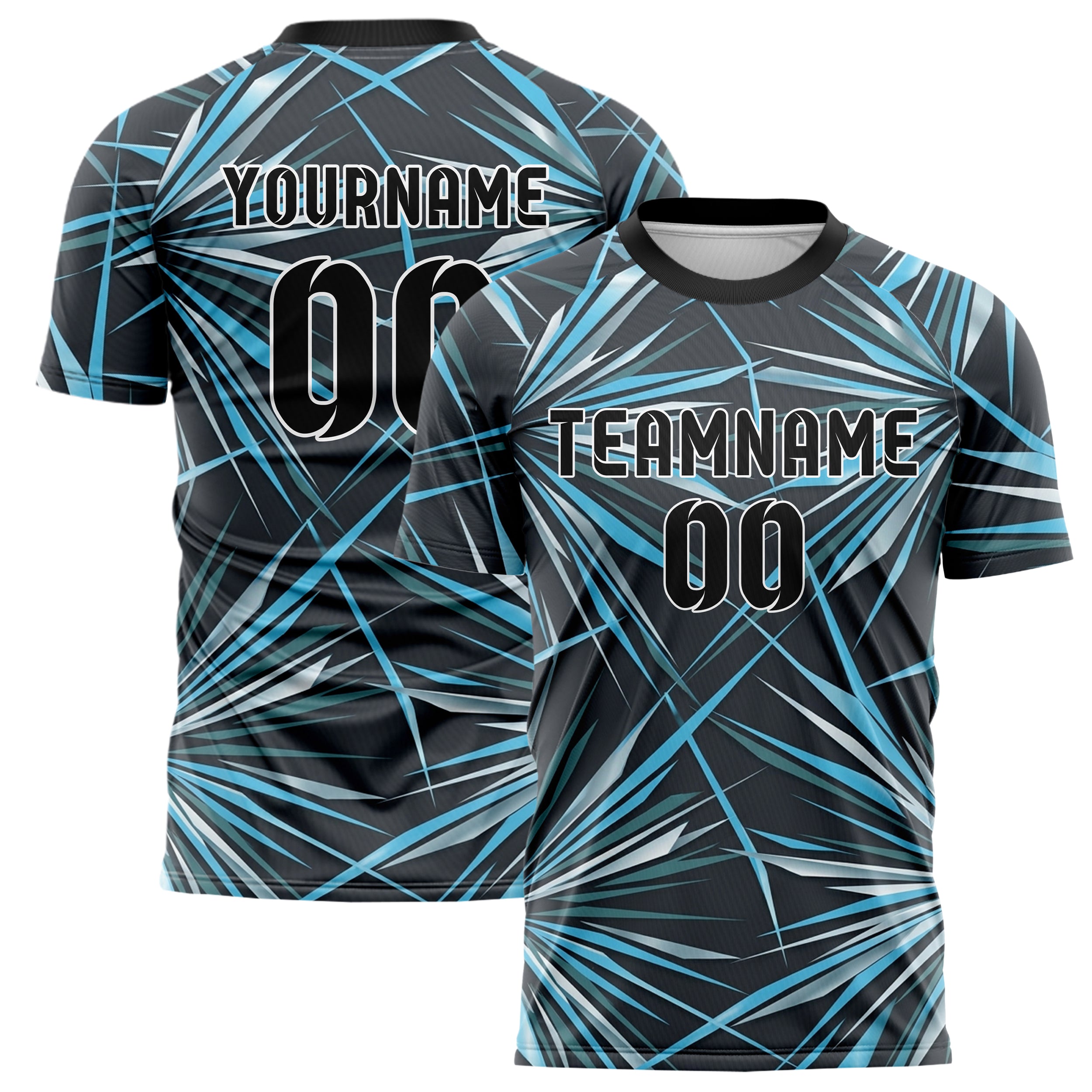 Charcoal Ice Blue White Teal Slalom Gate Streaks Custom Soccer Jersey
