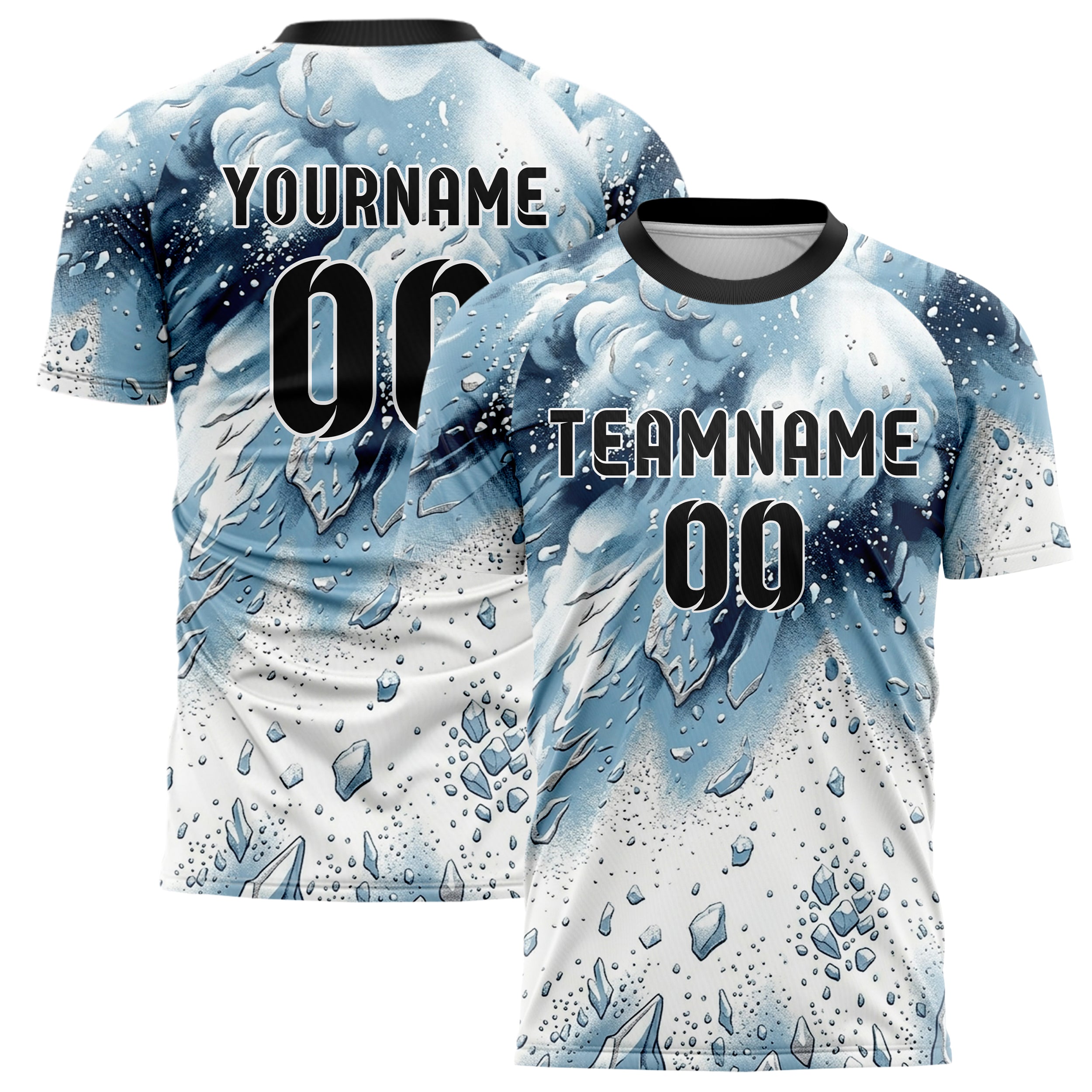White Glacial Blue Navy Silver Avalanche Powder Plume Custom Soccer Jersey