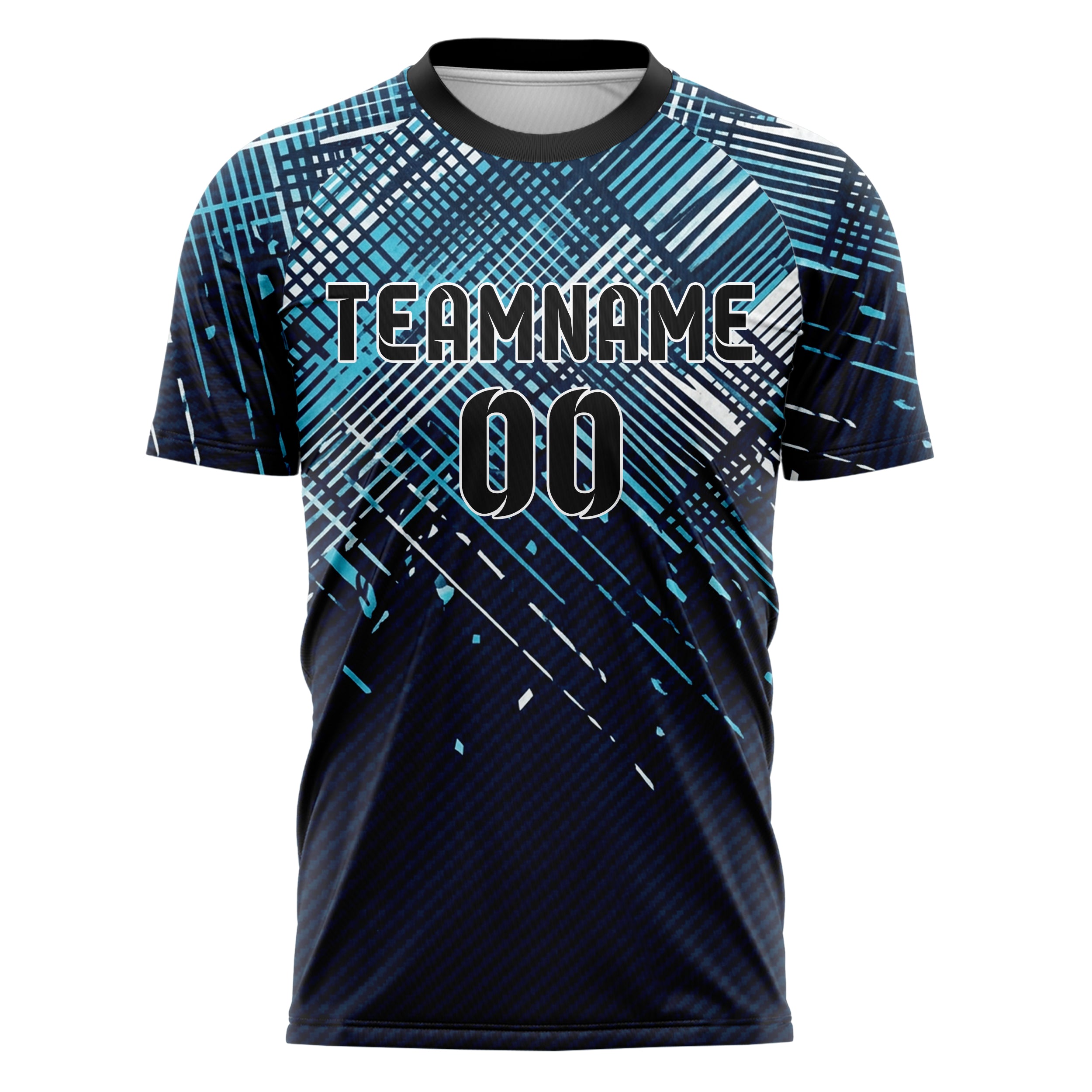 Midnight Blue Frost Cyan White Black Nordic Track Weave Custom Soccer Jersey