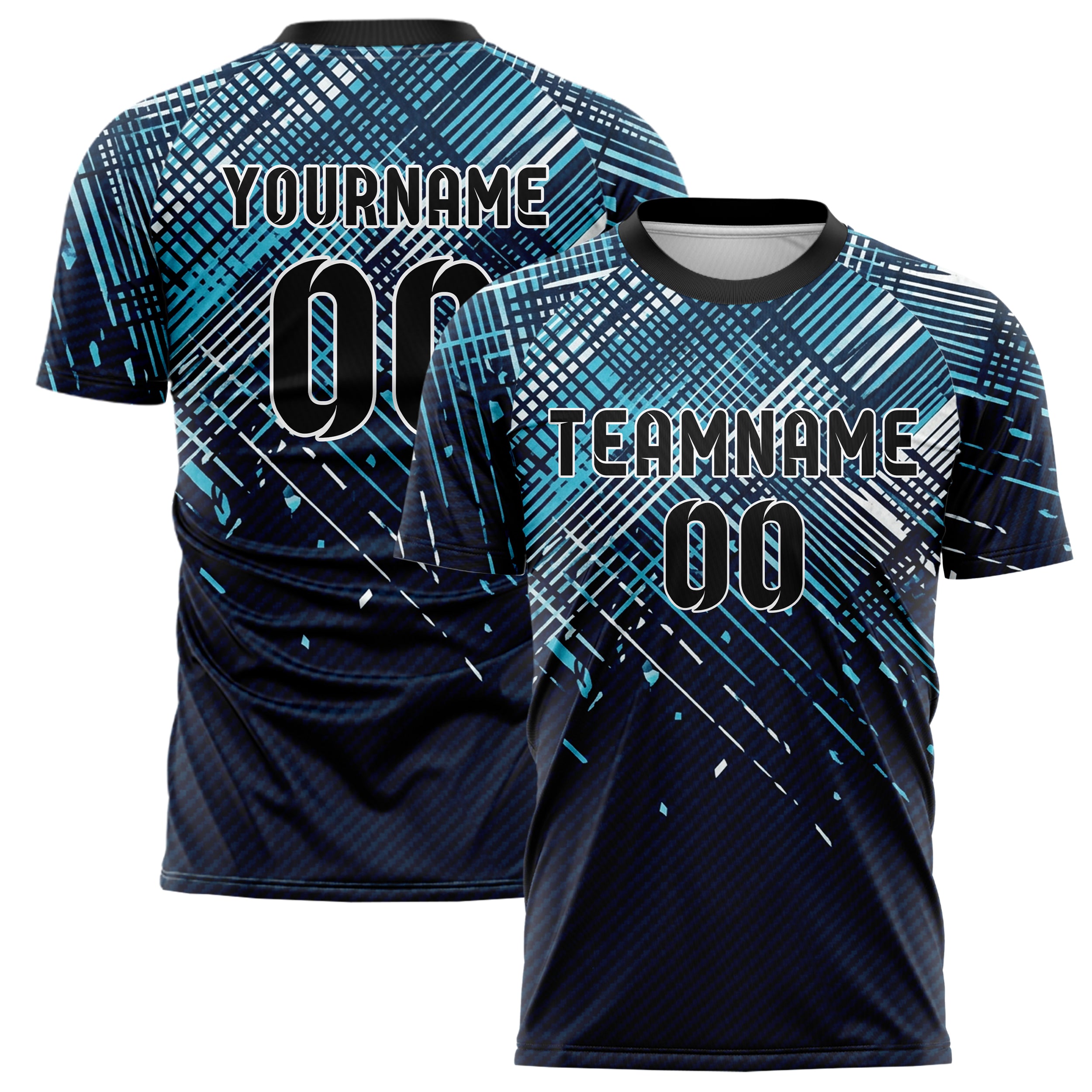 Midnight Blue Frost Cyan White Black Nordic Track Weave Custom Soccer Jersey