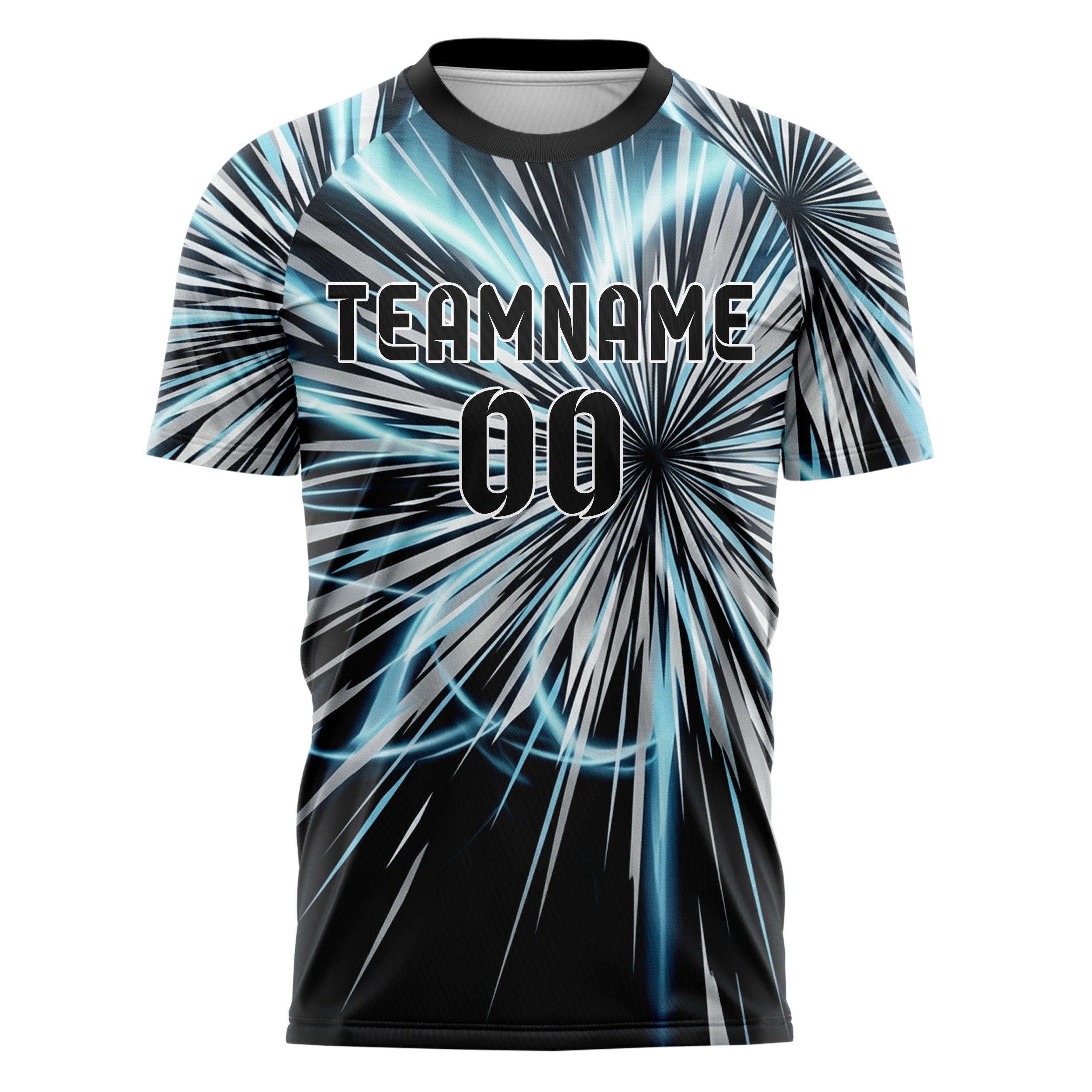 Black Silver Ice Blue White Auroral Thermal Lines Custom Soccer Jersey