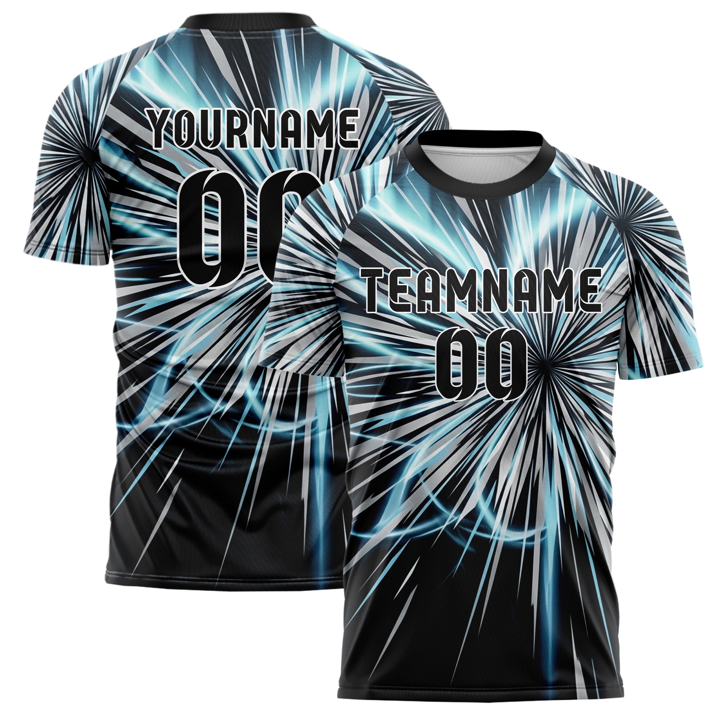 Black Silver Ice Blue White Auroral Thermal Lines Custom Soccer Jersey