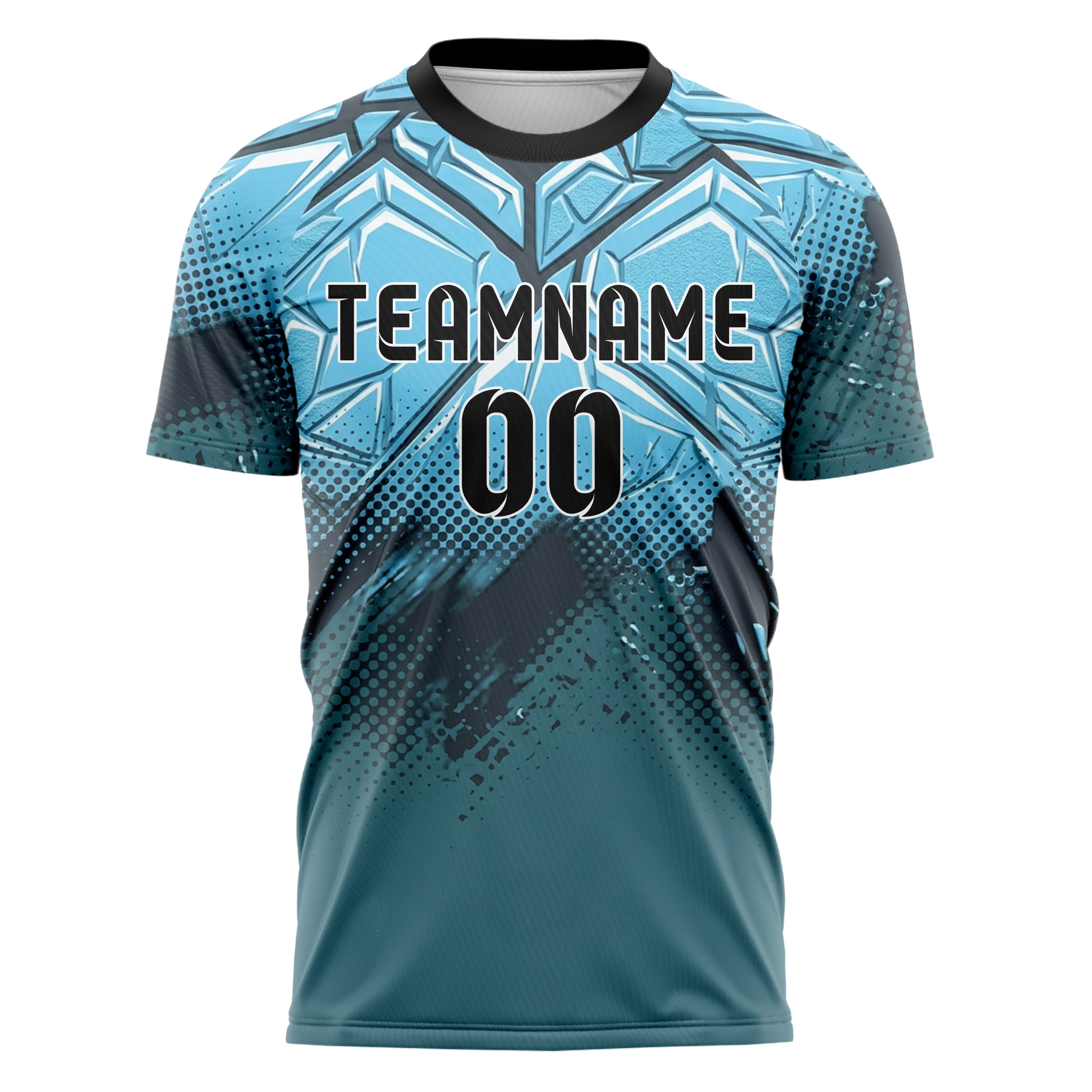 Charcoal Ice Blue White Teal Ice Shield Plating Custom Soccer Jersey