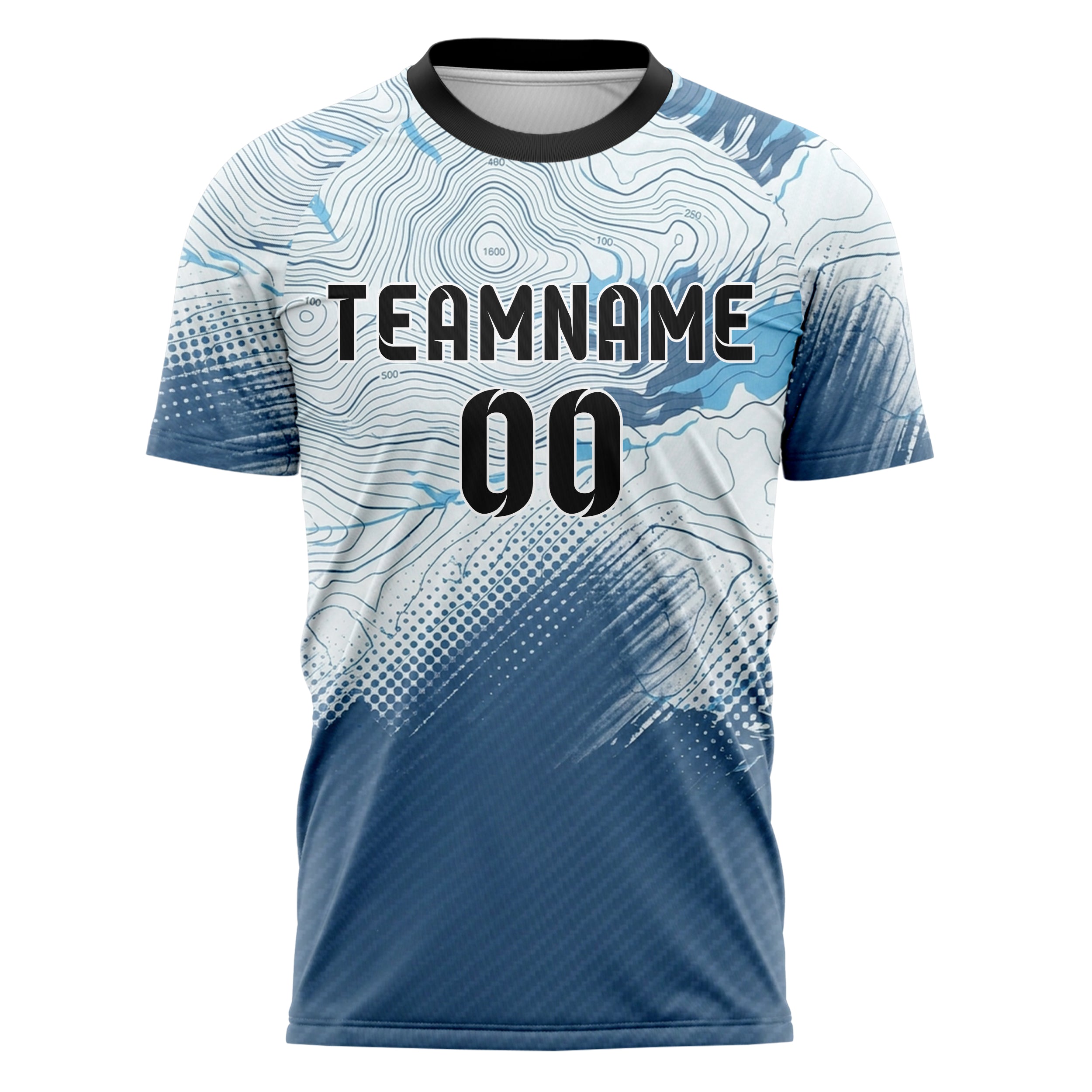 Ice White Sky Blue Slate Chrome Snowfield Contour Map Custom Soccer Jersey