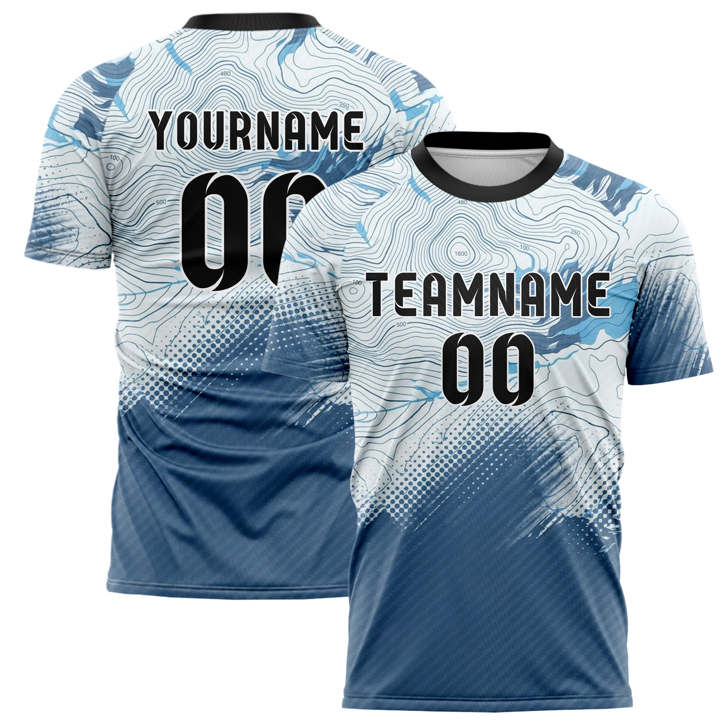 Ice White Sky Blue Slate Chrome Snowfield Contour Map Custom Soccer Jersey