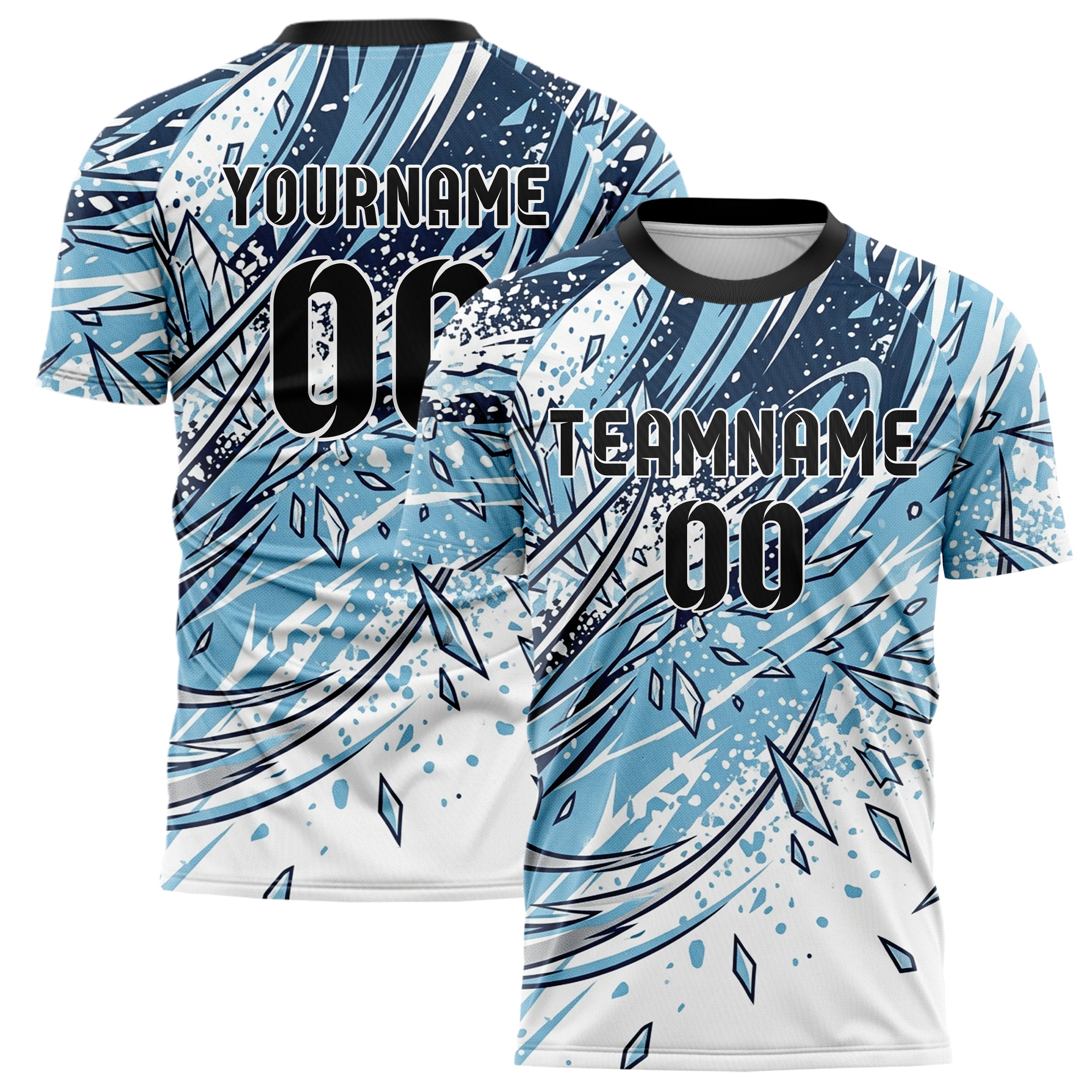 White Glacial Blue Navy Silver Alpine Carve Ice Fracture Custom Soccer Jersey