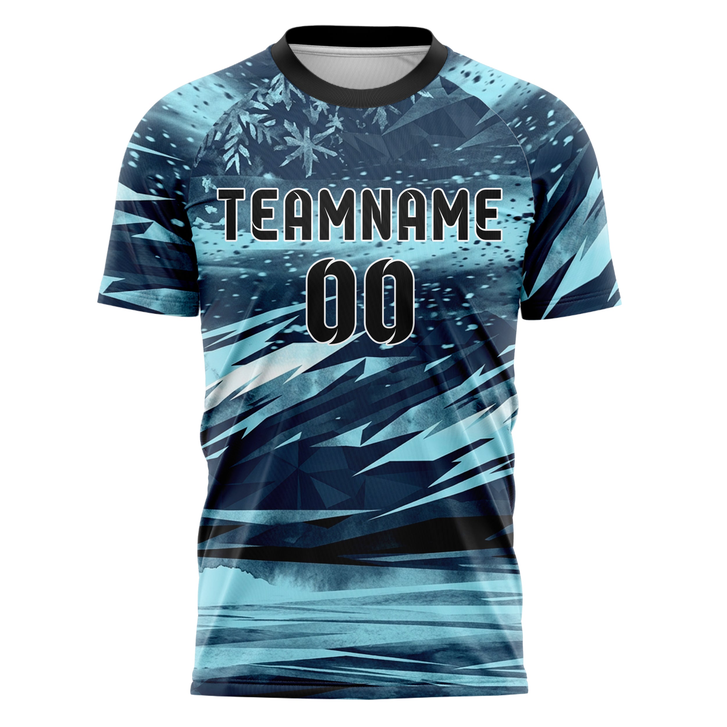 Midnight Blue Frost Cyan White Black Snowstorm Visibility Transition Custom Soccer Jersey