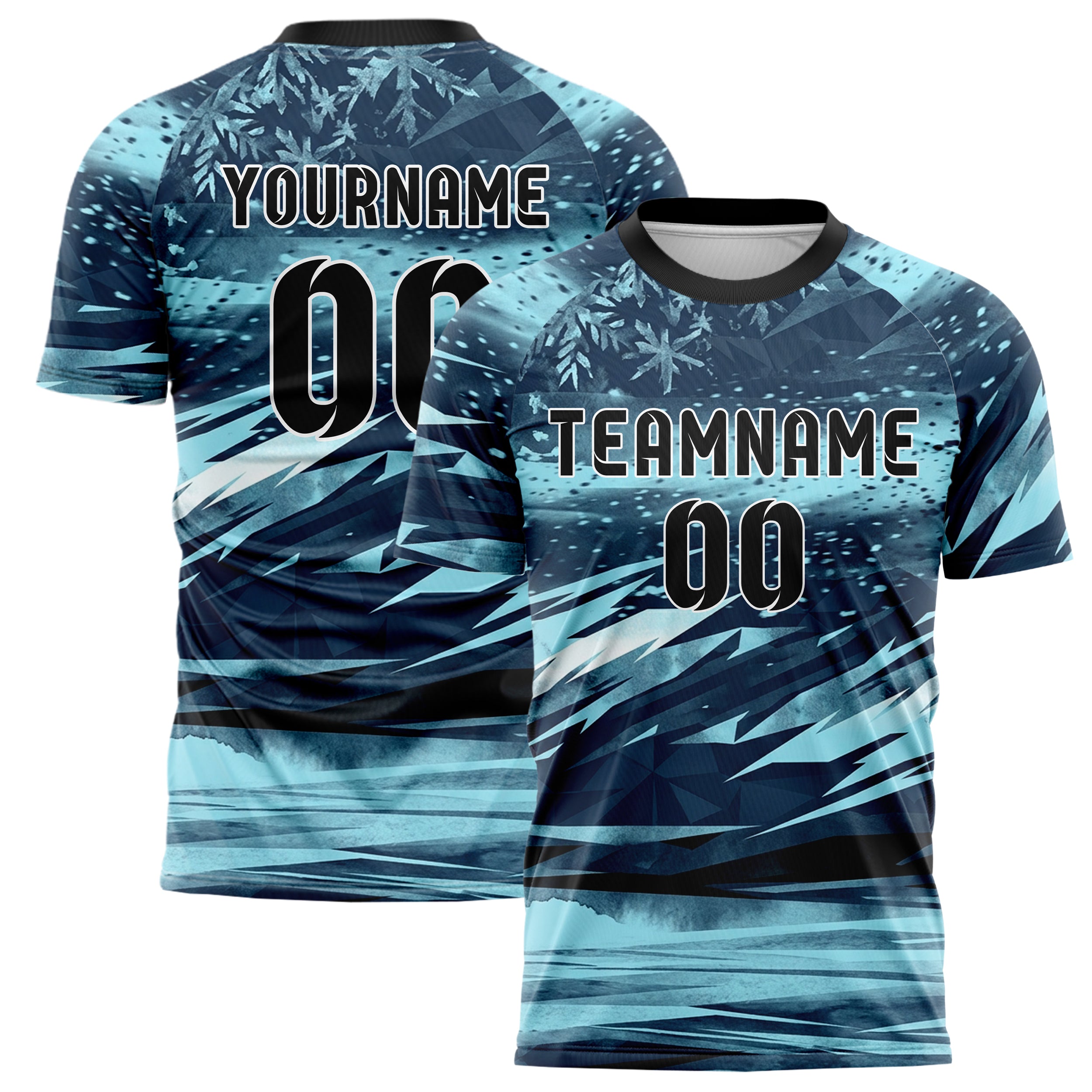 Midnight Blue Frost Cyan White Black Snowstorm Visibility Transition Custom Soccer Jersey