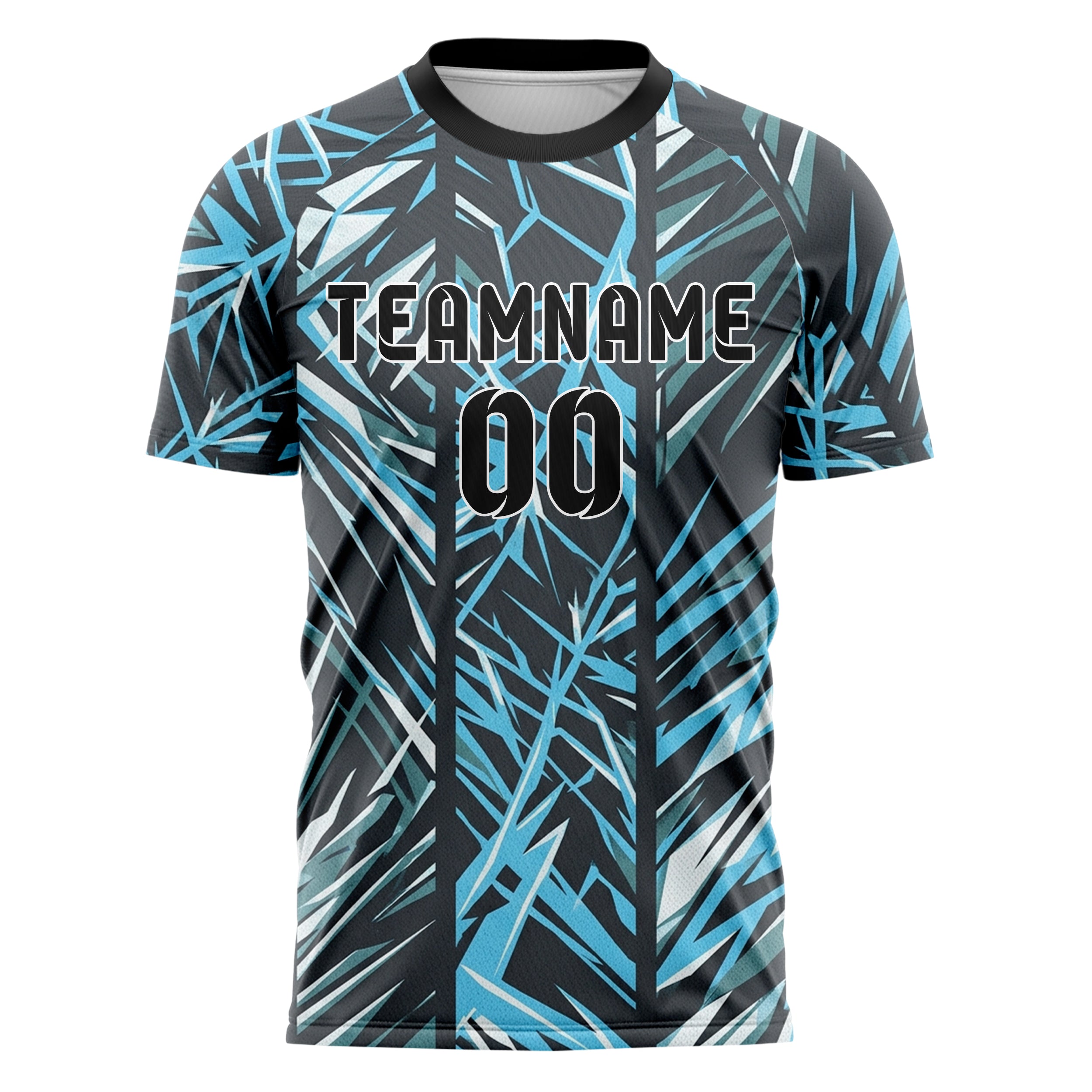 Charcoal Ice Blue White Teal Slalom Gate Streaks Custom Soccer Jersey