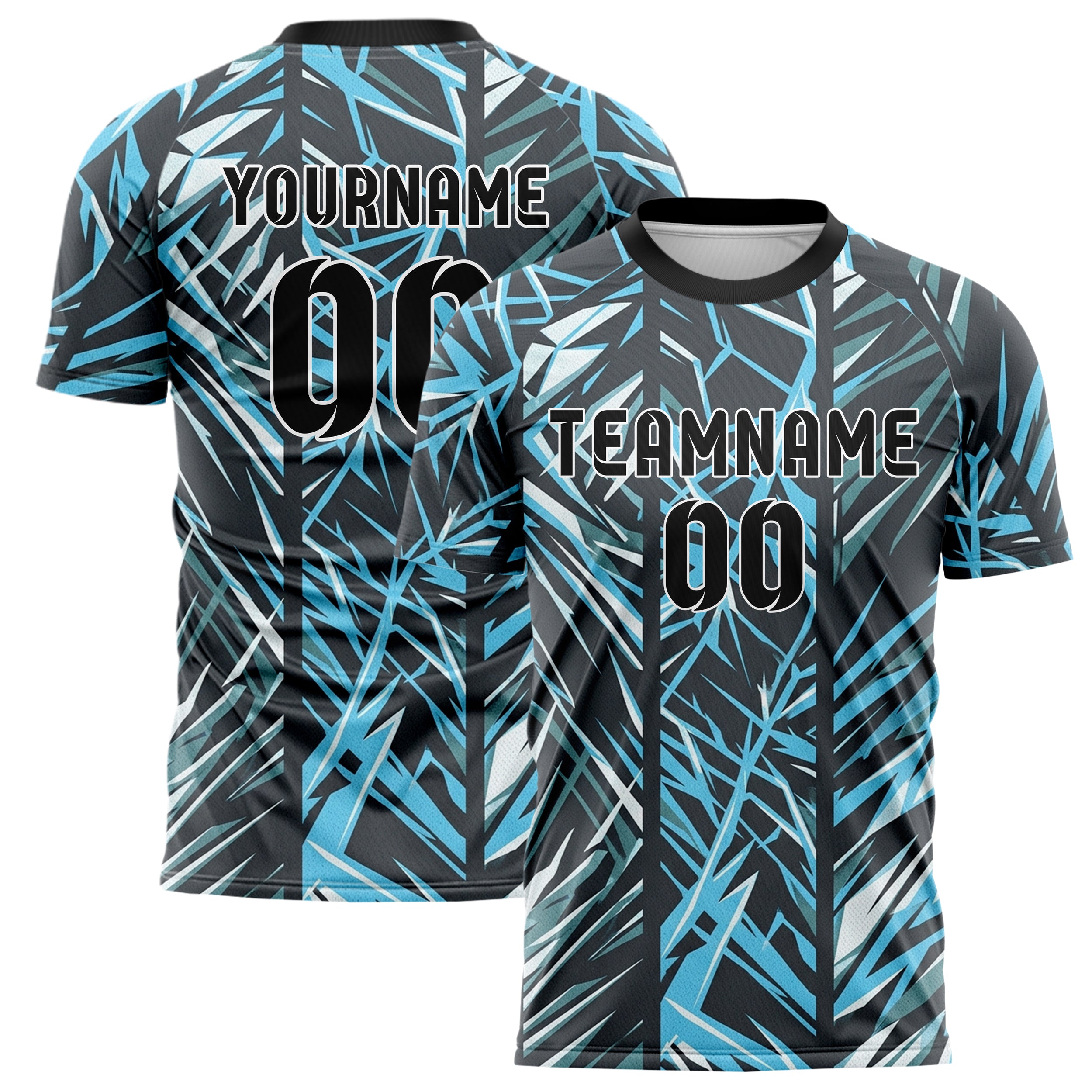 Charcoal Ice Blue White Teal Slalom Gate Streaks Custom Soccer Jersey