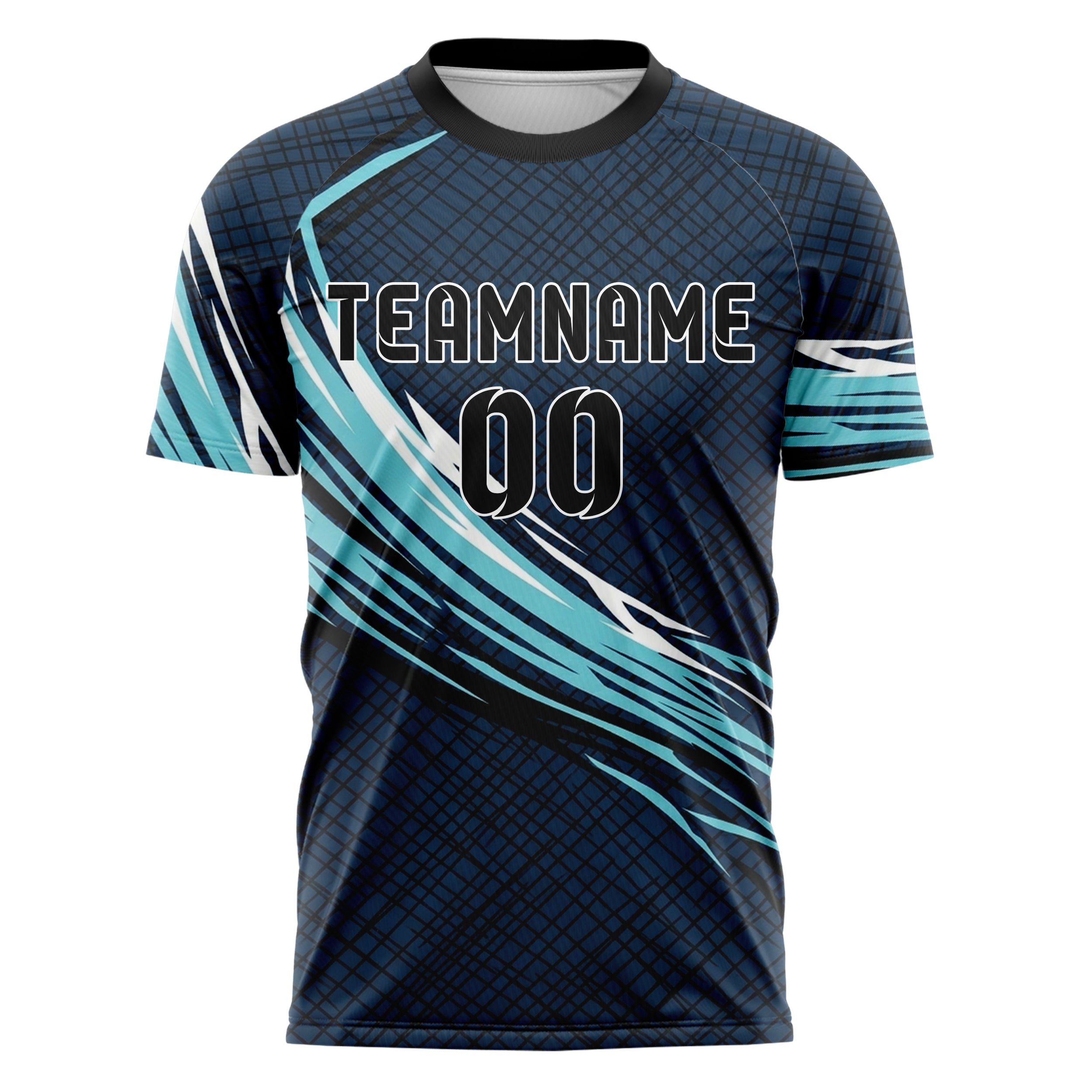 Midnight Blue Frost Cyan White Black Nordic Track Weave Custom Soccer Jersey