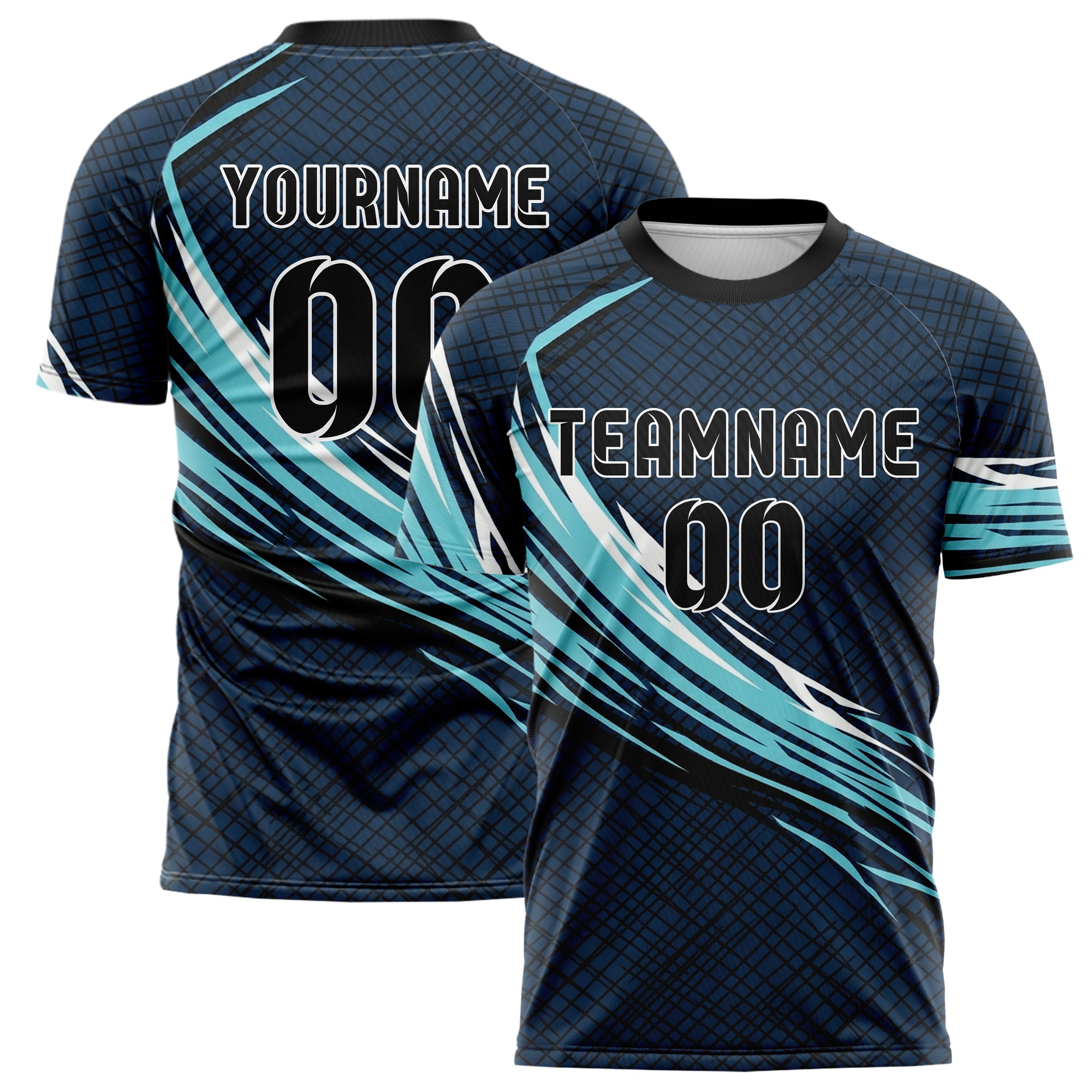 Midnight Blue Frost Cyan White Black Nordic Track Weave Custom Soccer Jersey