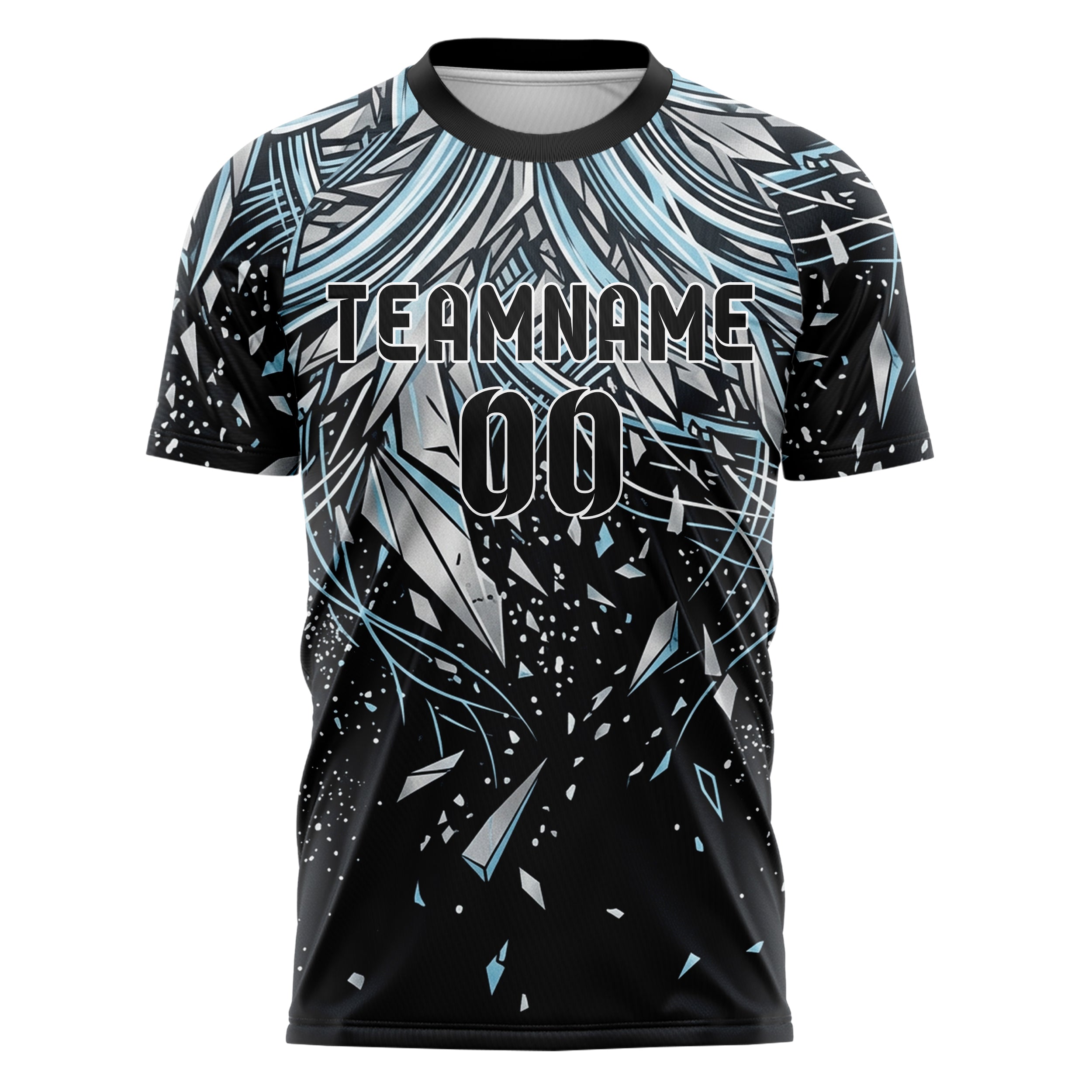Black Silver Ice Blue White Auroral Thermal Lines Custom Soccer Jersey