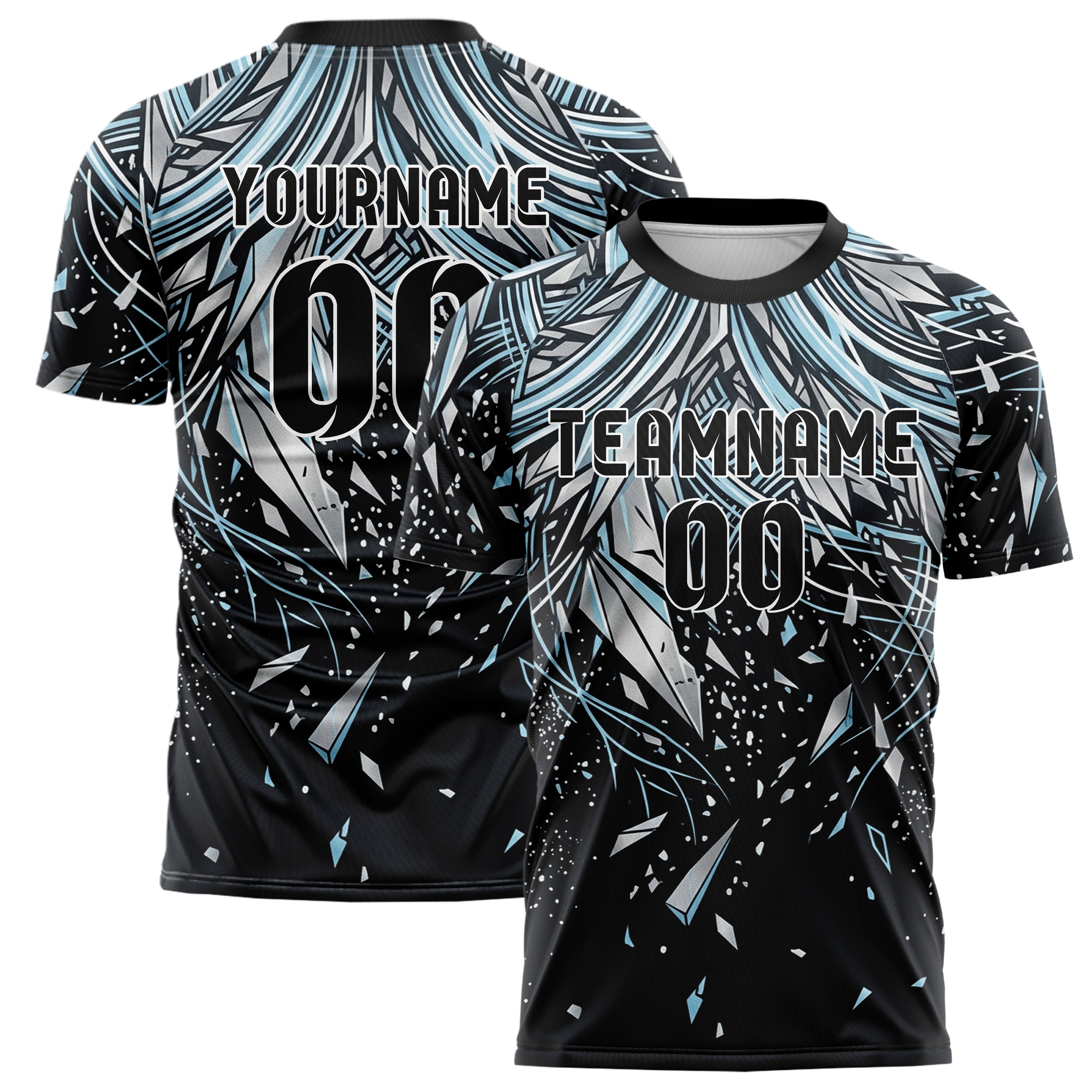 Black Silver Ice Blue White Auroral Thermal Lines Custom Soccer Jersey