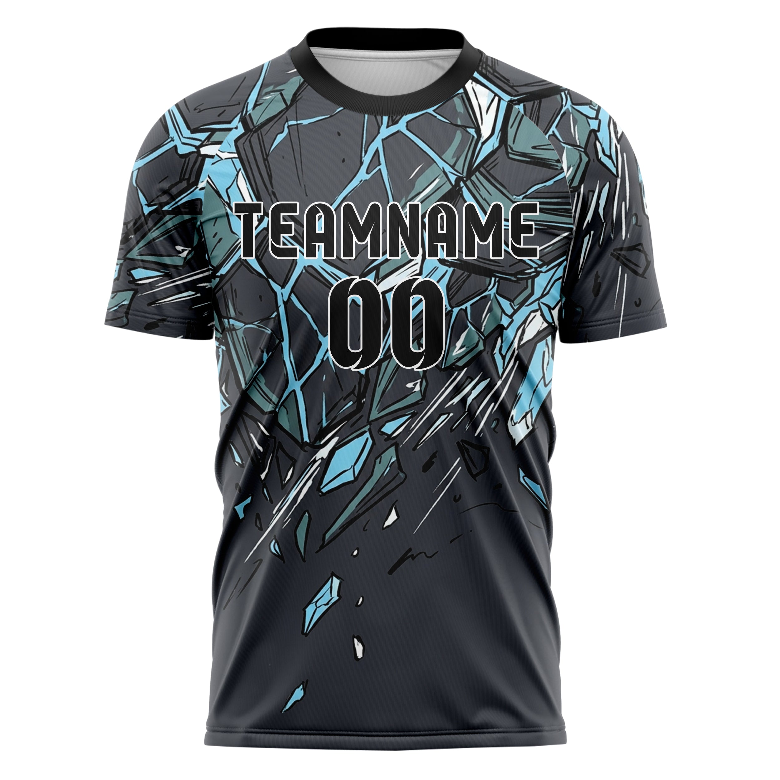Charcoal Ice Blue White Teal Ice Shield Plating Custom Soccer Jersey